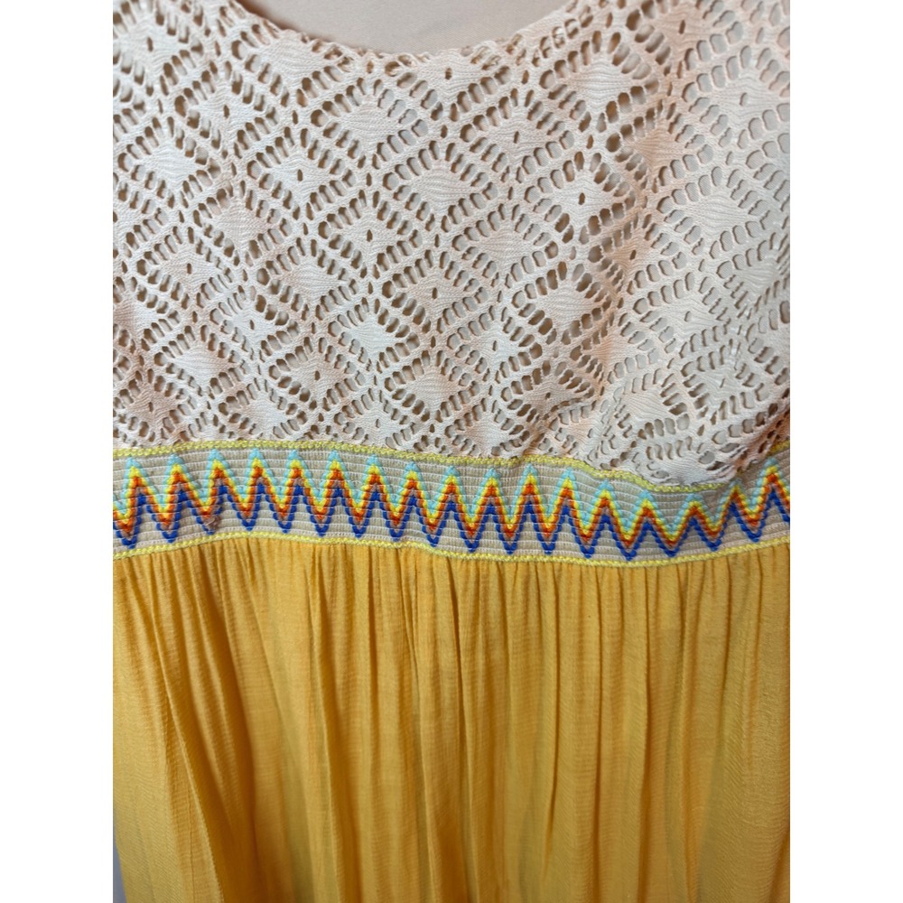 Lily Rose XL Yellow Mini Dress Crochet Lace Top Boho Embroidered WaistSleeveless - Picture 3 of 7